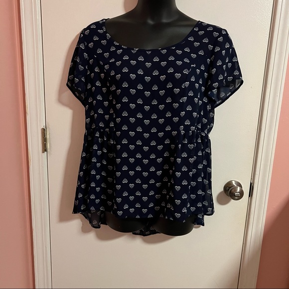 torrid Tops - Torrid size 2 blue and white blouse with hearts